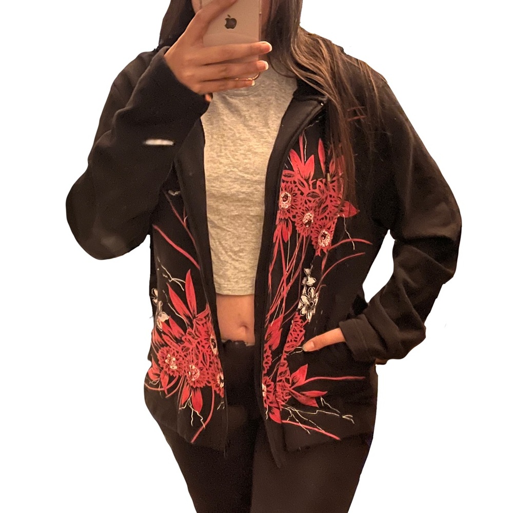 Floral Y2K Hoodie Sequins and Studs